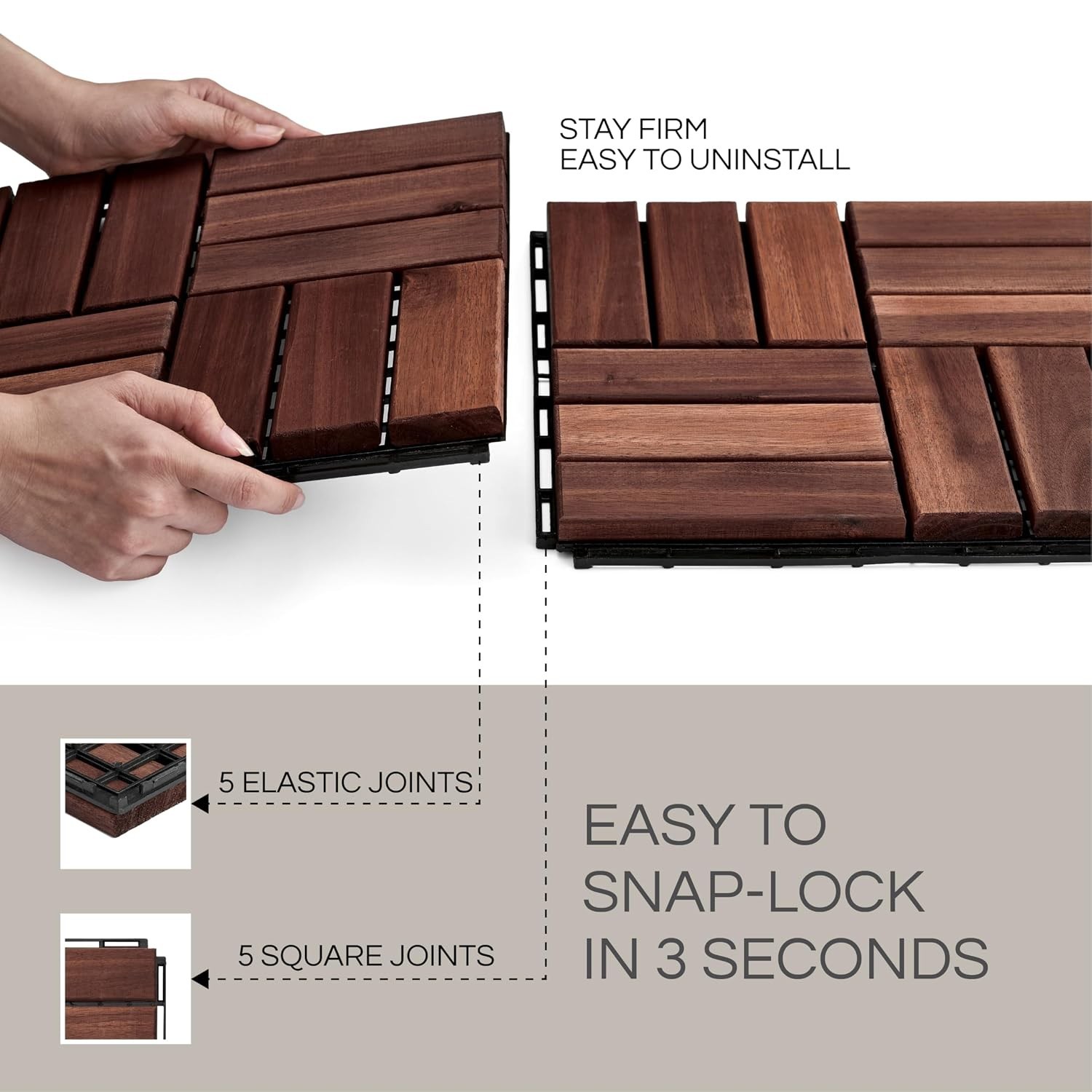Luxury Acacia Deck Tiles for Patios & Backyards – 10 Pcs, Easy Snap Assembly