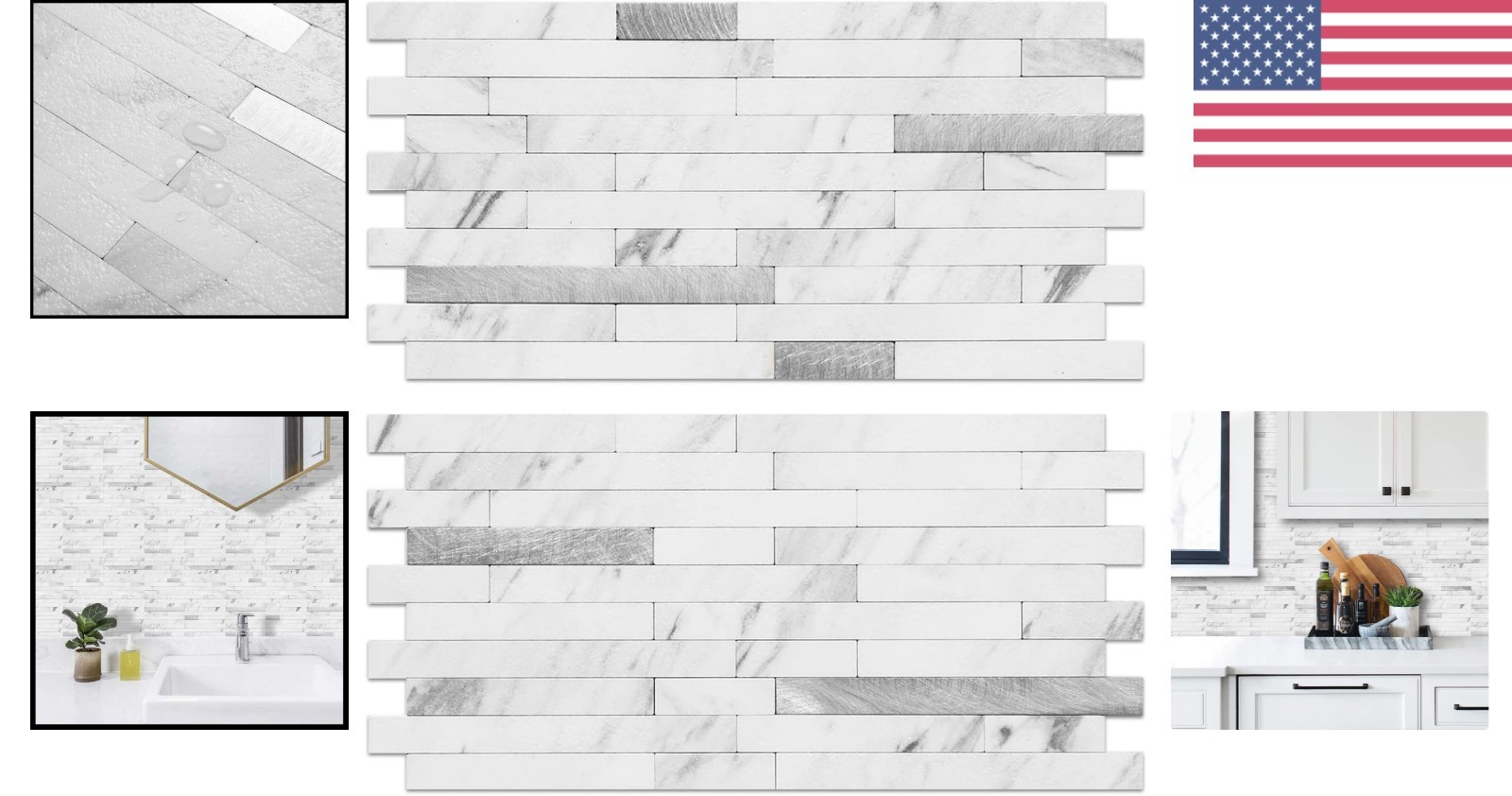 Peel and Stick Backsplash 40 Sheets White Marble Look PVC Wall Tiles for Kitchen