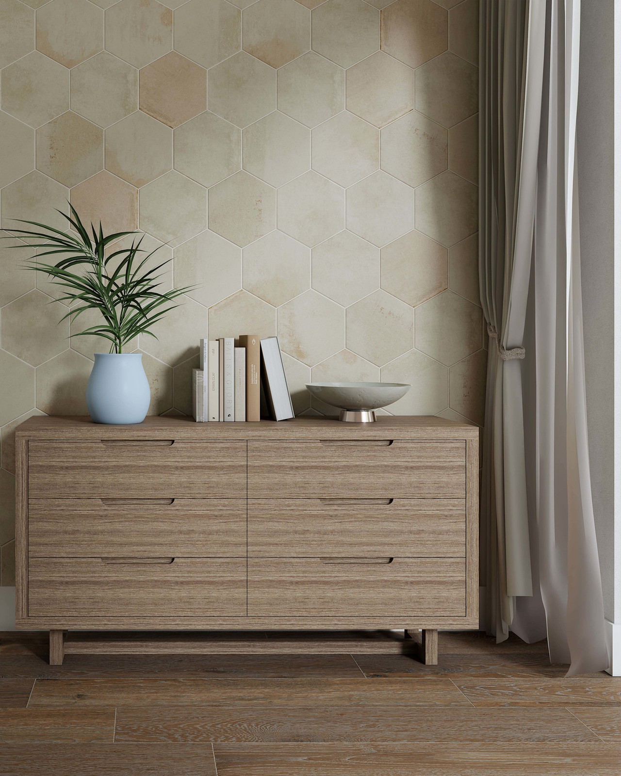 Cruz Bay Studio MKT61138 Arcadian – 9″ x 10″ Geometric Wall Tile – Ash Matte