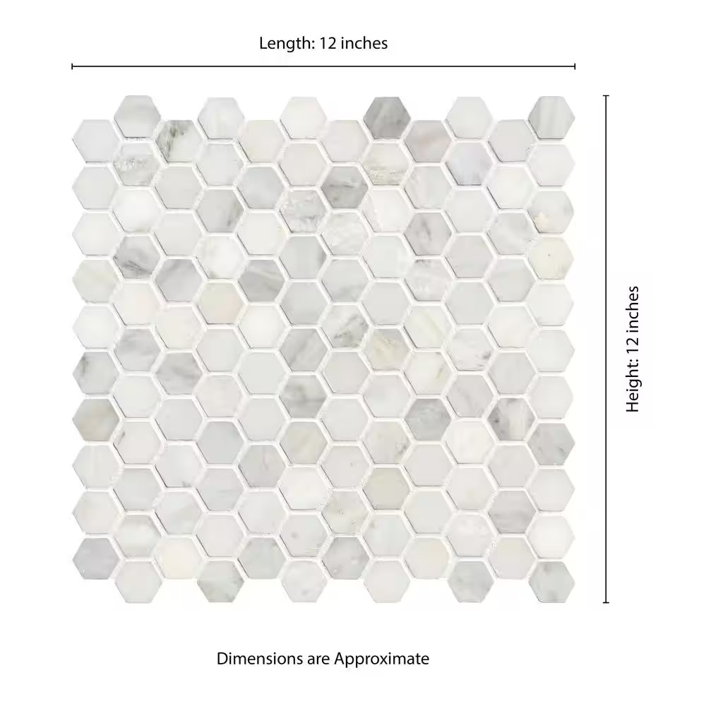 Greecian White 12 X 12 In. X10 Mm Honed Marble Hexagon Mosaic White Classic Patt