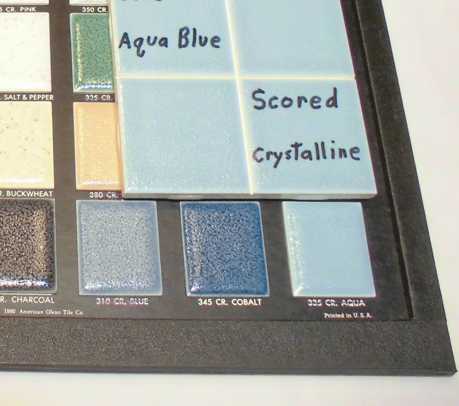 1 pc. *Aqua Blue* 4-1/4″ Ceramic Tile; Scored Crystalline by American Olean NOS