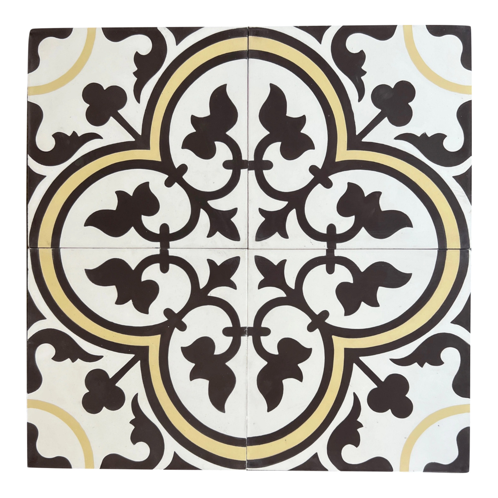 Flora Encaustic White Yellow 8×8 Honed Genuine Cement Floor Tile (1 PIECE)