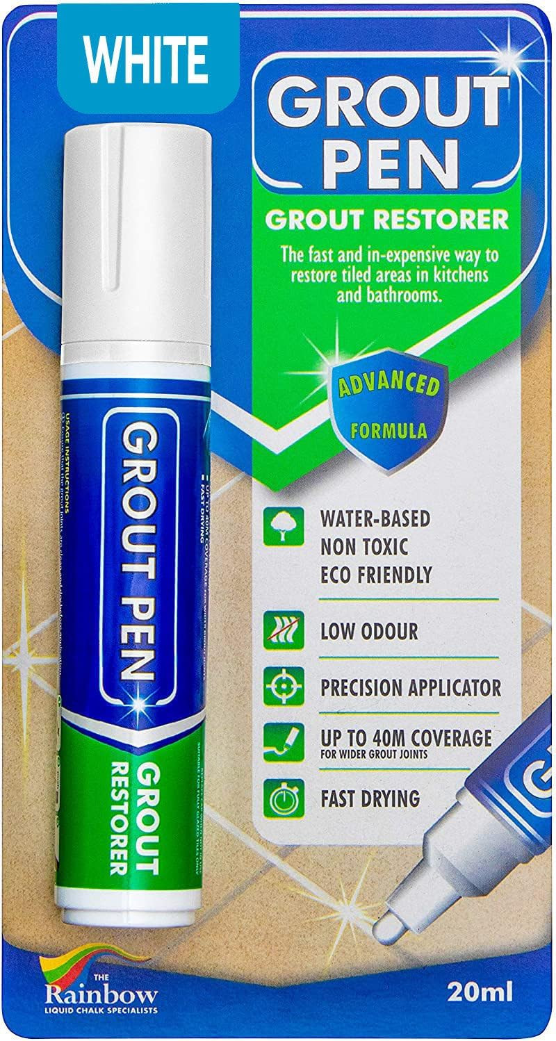 Grout Pen White Tile Grout Paint Marker Restorer – Wide 15mm Tip (20ml) | Wat…