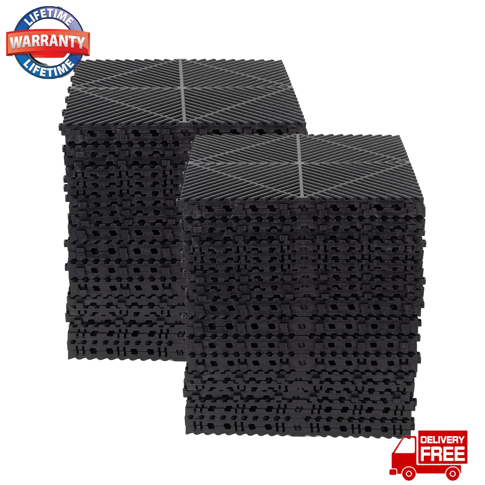 0.68″ Thick Garage Flooring Tiles 50Pcs Interlocking Drainage Deck Tile Black