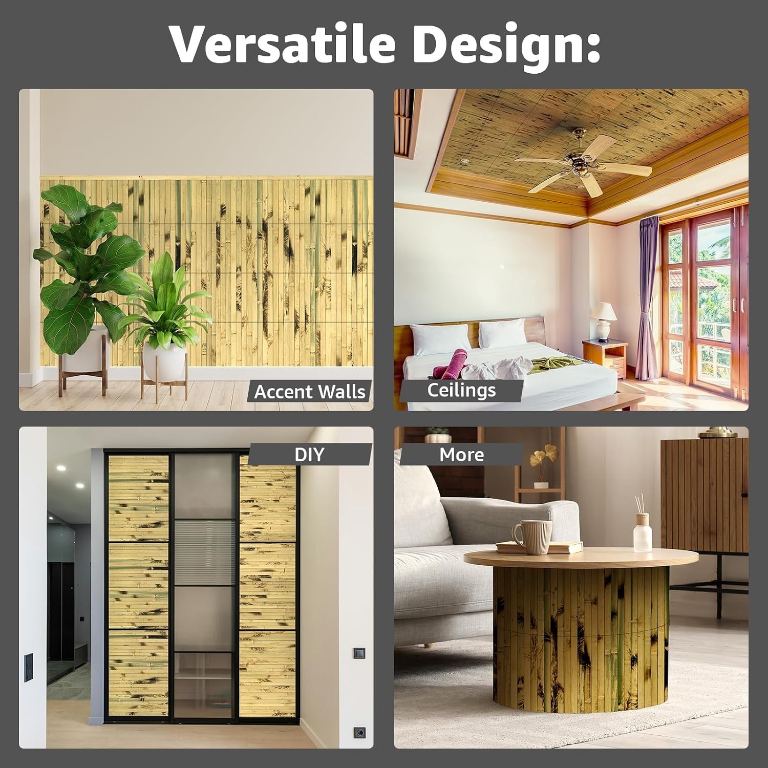 Natural Bamboo Wall Panel for Interior Wall Decor, Renewable Pole Wrap Wainsc…