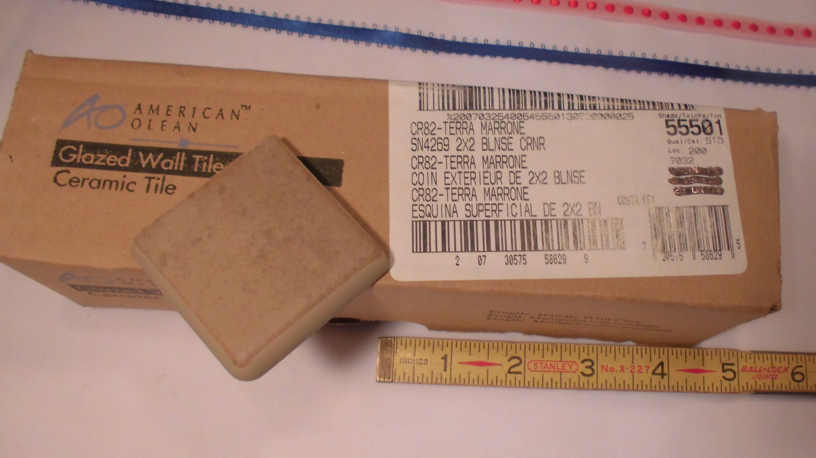 2 pcs. *Matte Light Brown* #CR82 Terra Marrone by American Olean; 2″ Bullnose