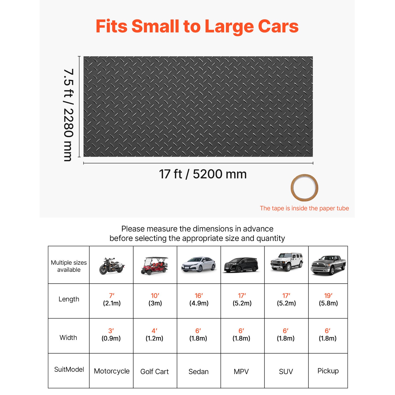 Uimoso Garage Floor Mat 7.5×17 ft PVC Diamond Pattern Non-Slip Easy to Clean