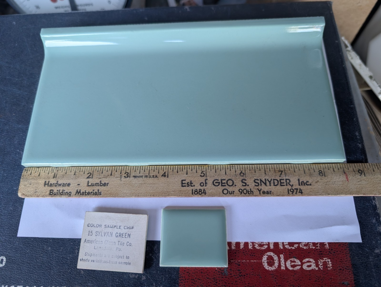 1 pc NEW American Olean Sylvan Green #15 A3481 Ceramic Cove base 4 1/4″ x8 1/2″