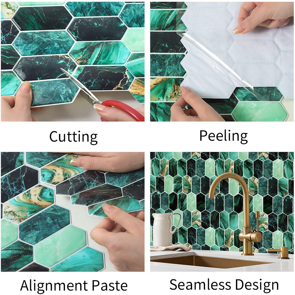 20pcs Peel and Stick Backsplash Thickened Green Tiles, 12″x12″, Cover 20 Sq.Ft.