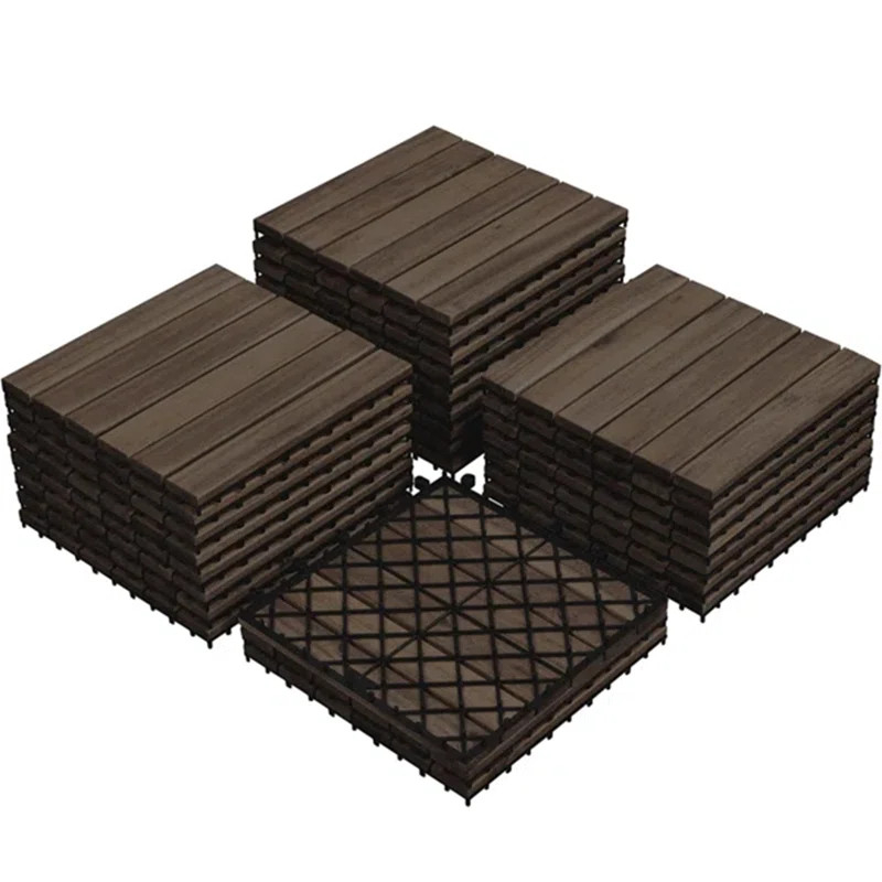 Acacia Wood Interlocking Deck Tiles for Indoor and Outdoor (Set of 27) Snap In