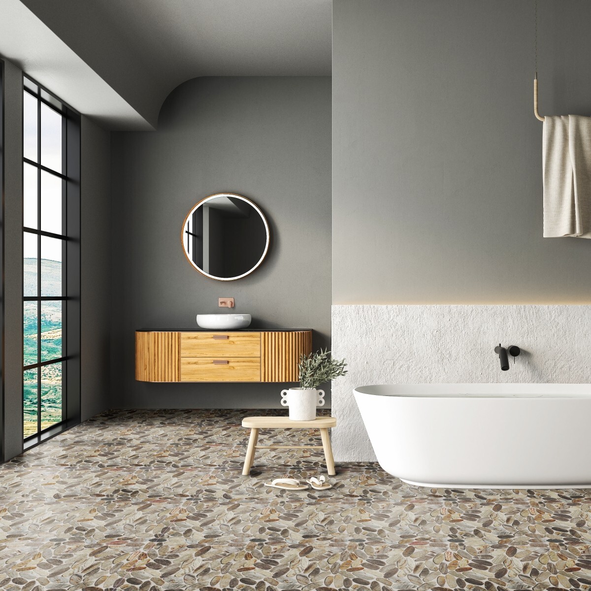 Oval Petrifiedwood Floor and Wall Mosaic Tile