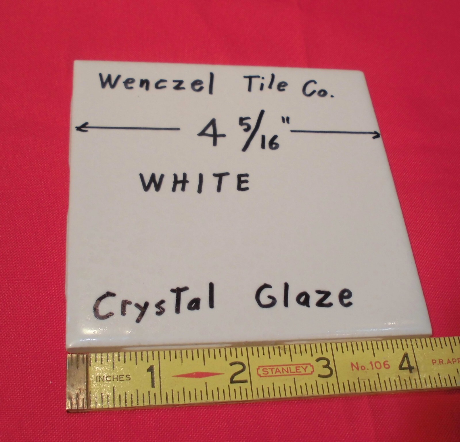 1 pc. White: Crystal Glaze Ceramic Tile by Wenczel Co. 4-5/16″ made 1970’s – 80