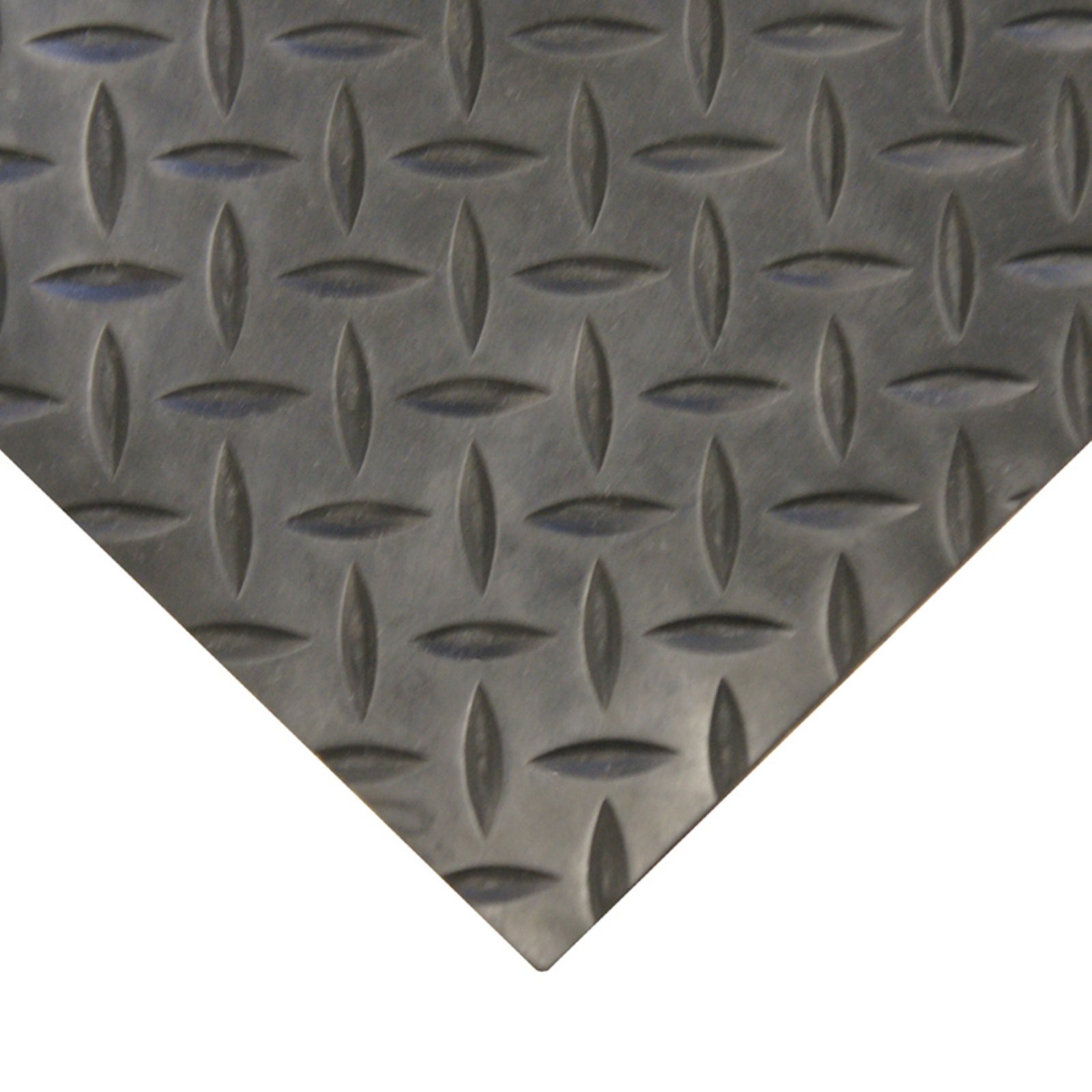 3mm Diamond-Plate Rubber Flooring Rolls 4ft x 7ft Black Non-Slip Commercial