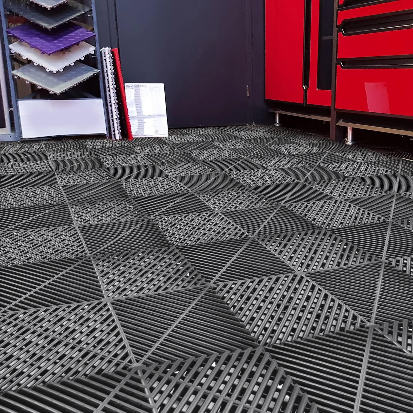 40 Packs Interlocking Garage Floor Tiles Vented Water Drainage 15.75×15.75”
