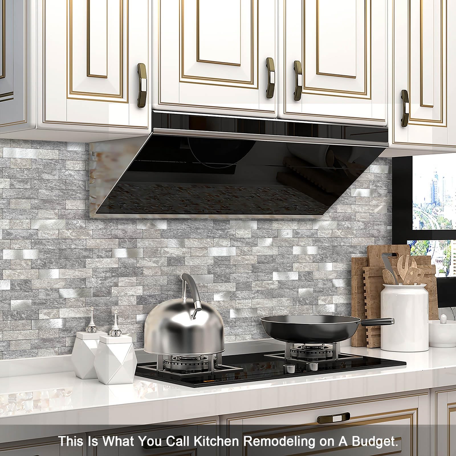Stone Kitchen Backsplash Peel and Stick Wall Tile Gray Mix 10pcs