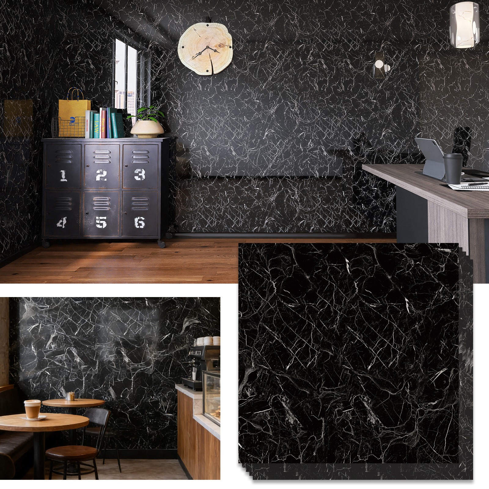 50/100 Pcs Peel & Stick PVC Wall Tiles 12″ Marble Floor Wall Panels Foam Sticker