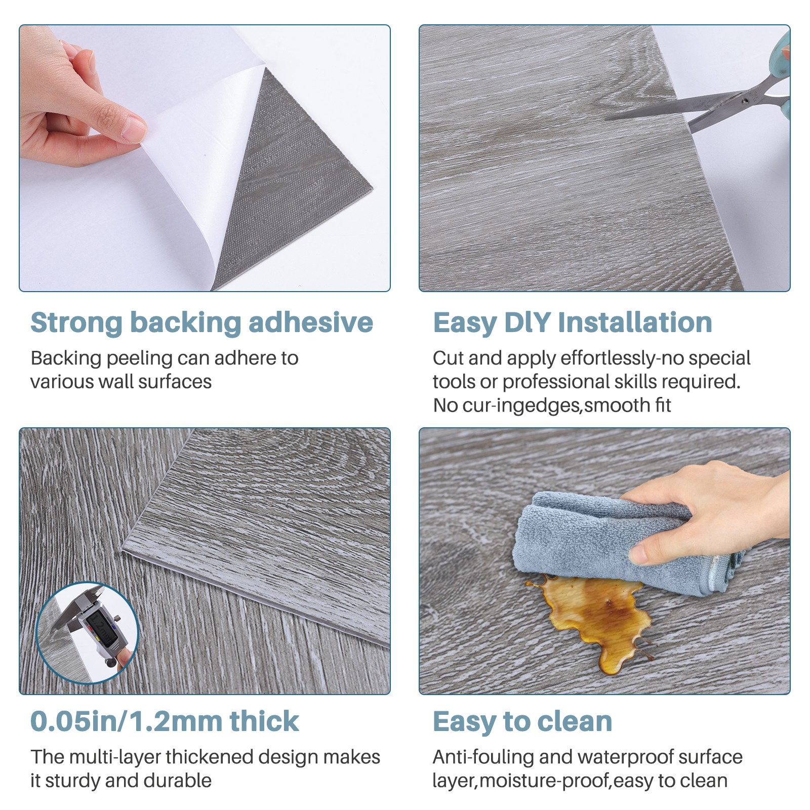 50PCS Peel & Stick Vinyl Floor Tiles 12×12″ Waterproof DIY Flooring for Kitchen