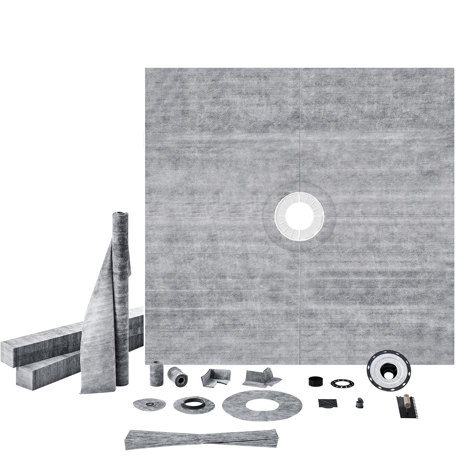 Uimoso Shower Curb Kit Shower Pan Kit 72×72″ w/ 2″ Central Flange ABS Waterproof