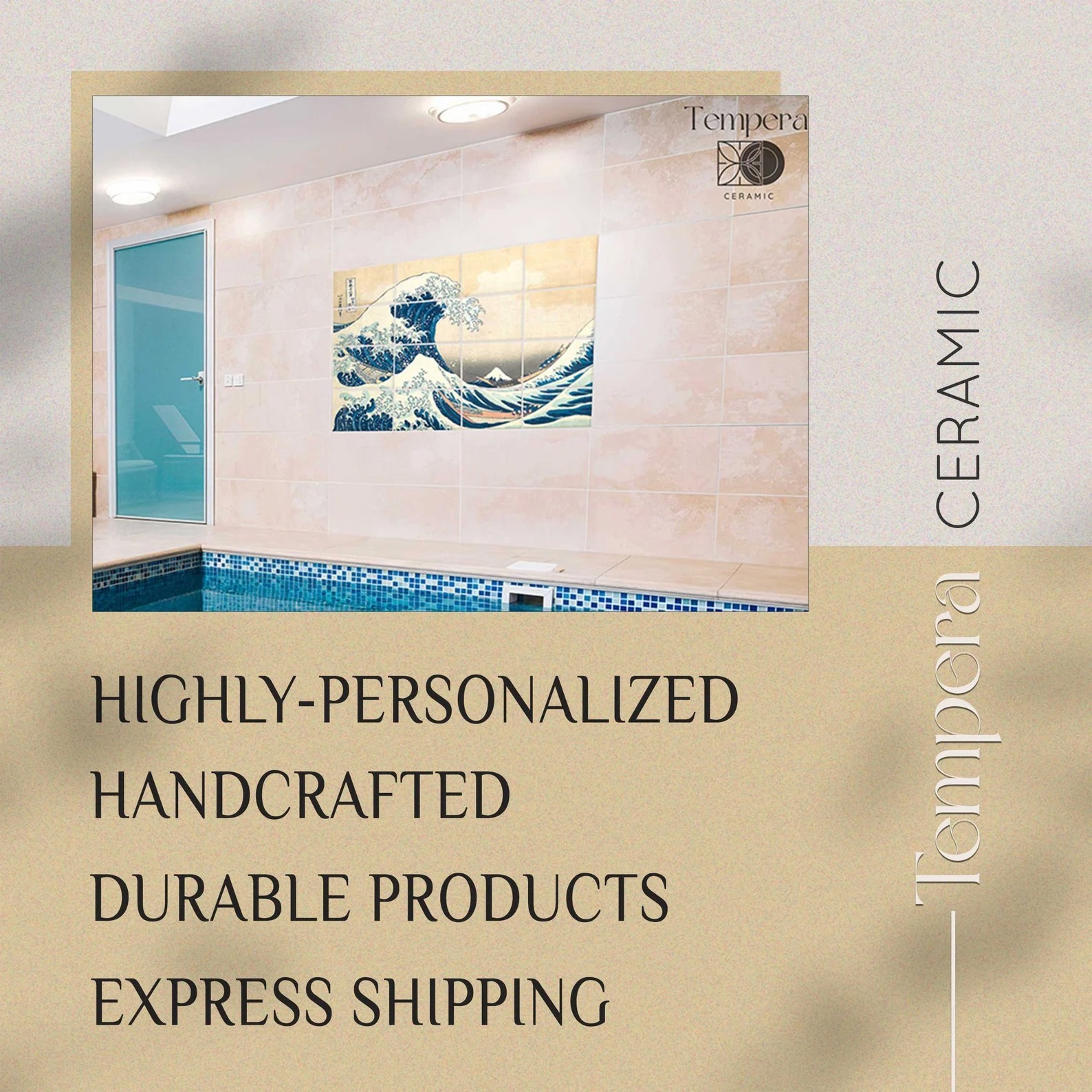 Hokusai Great Wave Tiles Mural, Japanese Bathroom Art, Kitchen Decor backsplash