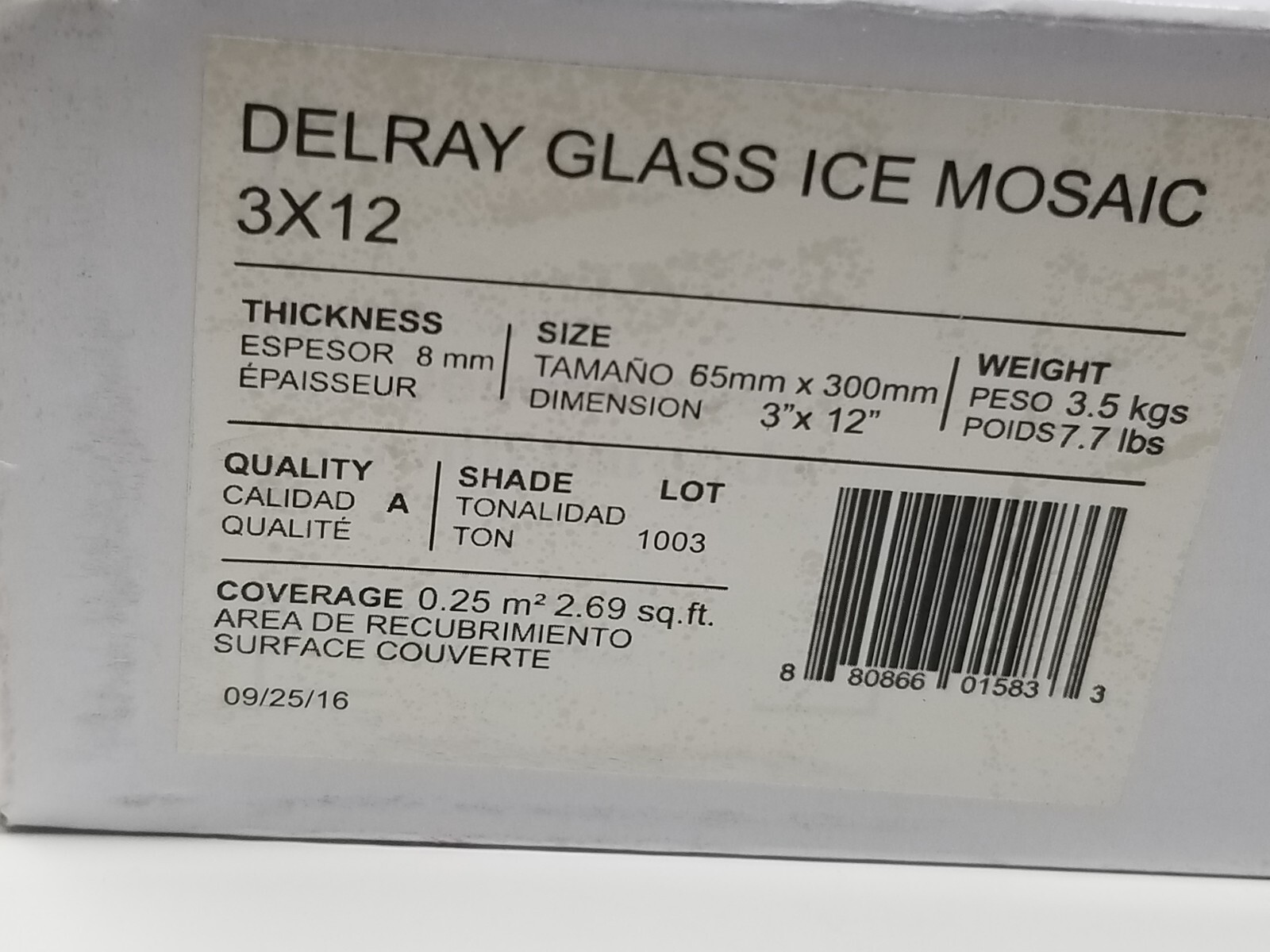 Eliane Delray Glass Ice Mosaic Tile Border 3″ x 12″ Black, Gray & White – Box 10
