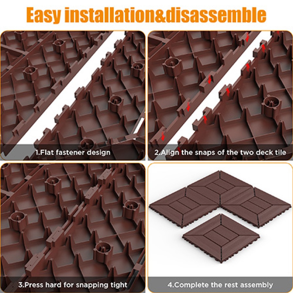 44 Pack 12×12 Interlocking Patio Tiles DIY Deck Floor Tiles Polypropylene Indoor