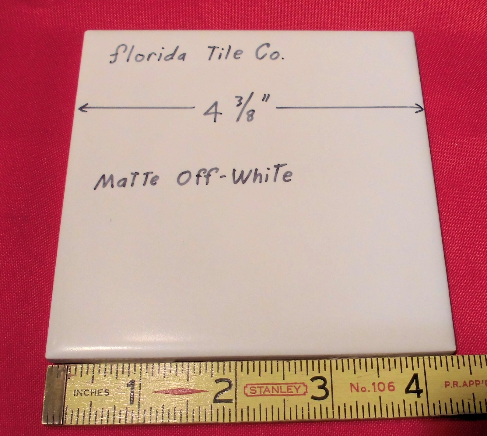 1 pc. Off-White Matte Ceramic Tile: 4-3/8″ by Florida Tile Co. New Old Stock