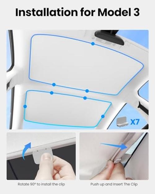 Tesla Model Y/3 Roof Sunshade Clips Accessories, Gray