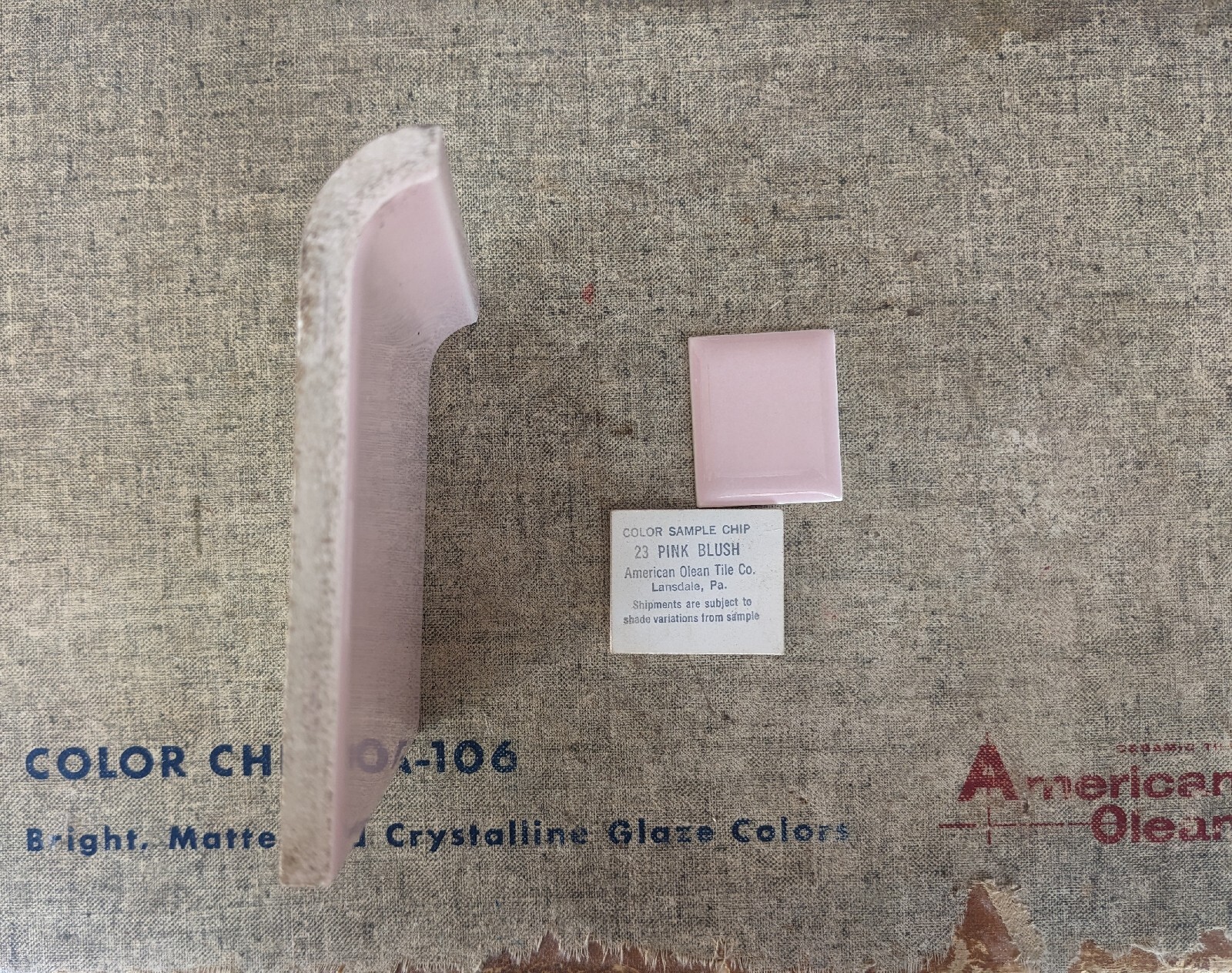 1 pc 4 1/4″ Ceramic Tile #23 Pink Blush American Olean Cove Base A3401