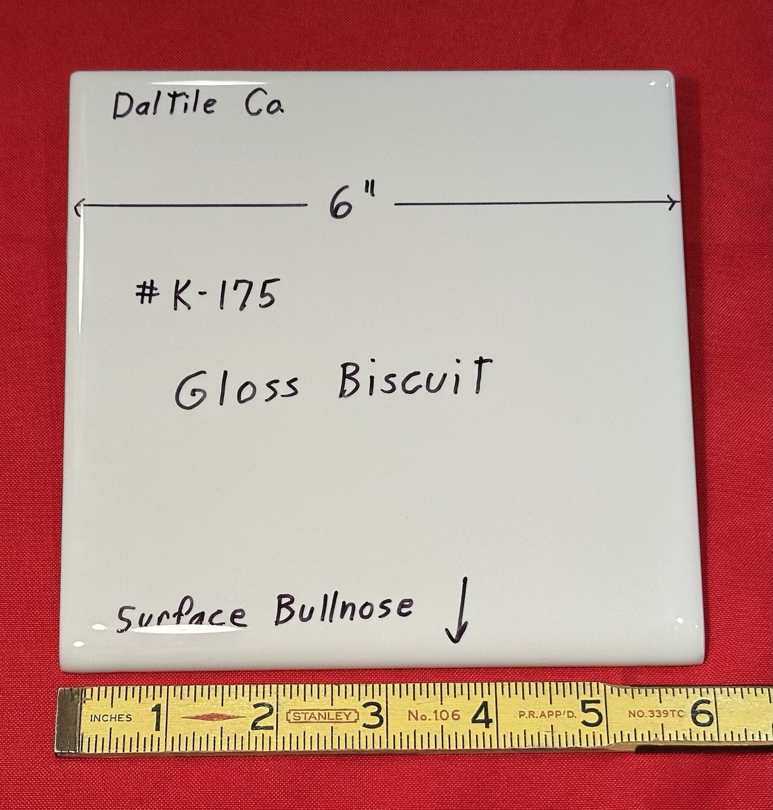 1 pc. Glossy Bullnose Ceramic Tile: Kohler Biscuit #K-175* 6″ X 6″ by Daltile