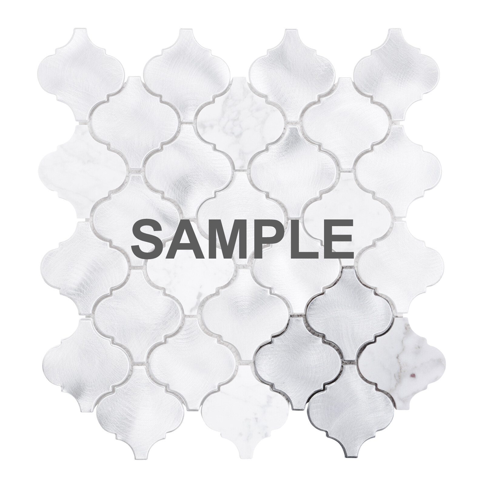 White Calacatta Marble Arabesque Blended Metallic Mosaic Tile Kitchen Backsplash