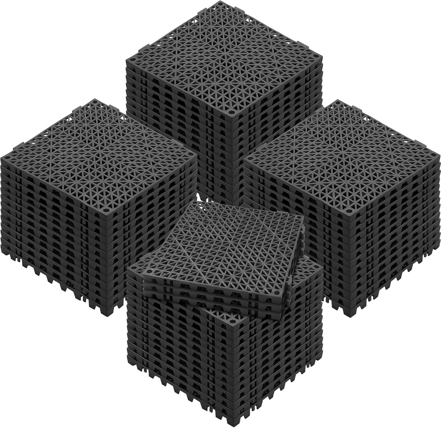 Interlocking Tile 55PCS Black, Drainage Tiles 12″ x 12″ Splicing, Soft PVC In…