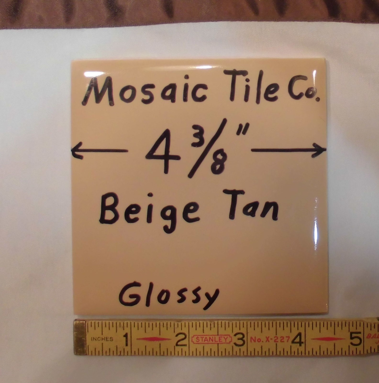 1 pc. Vintage *Beige-Tan-Brown* Glossy Ceramic Tiles 4-3/8″ by Mosaic co. NOS