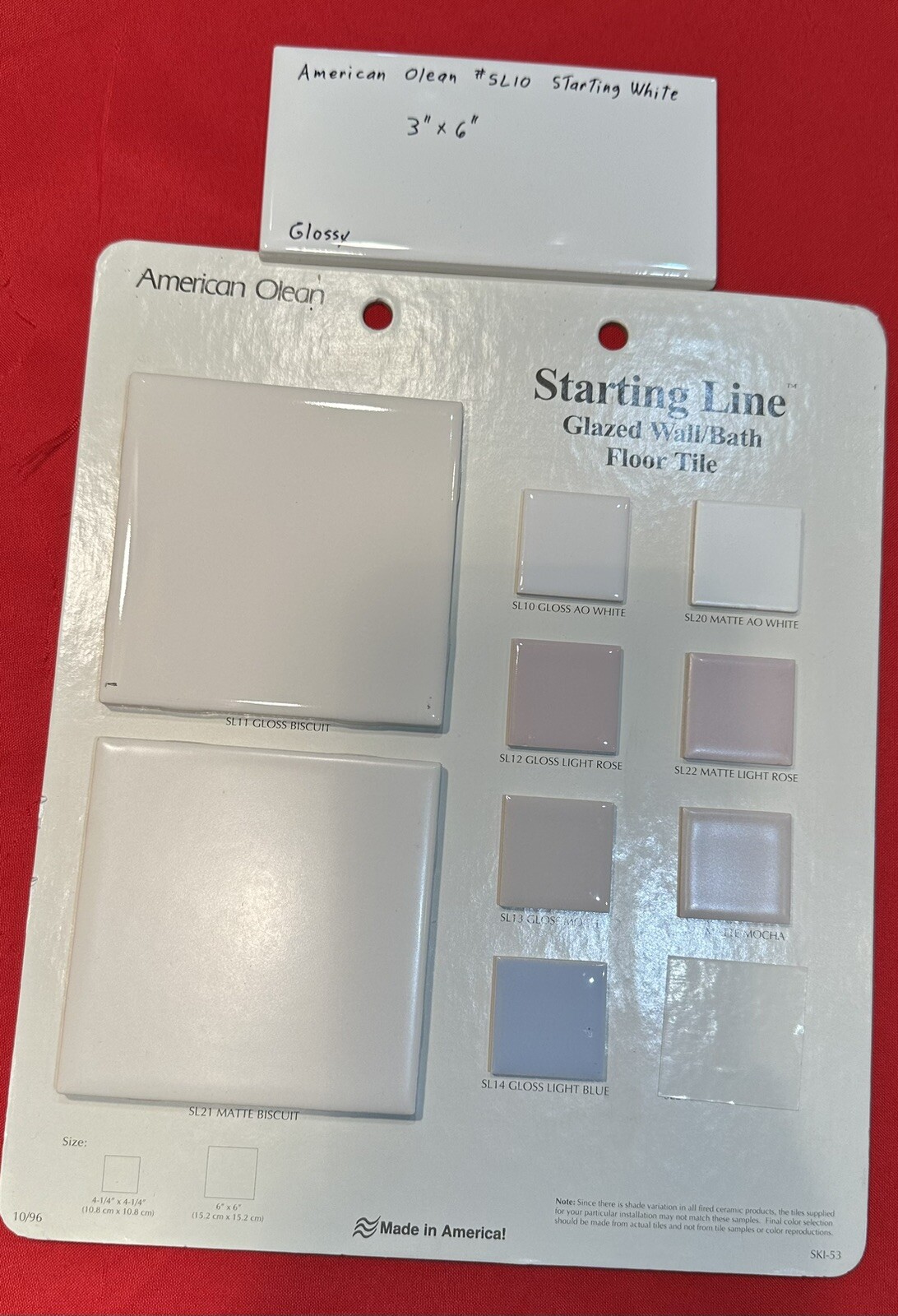 1 pc. Starting Line White: 3″ X 6″ Ceramic Tile by American Olean, #SL10, New