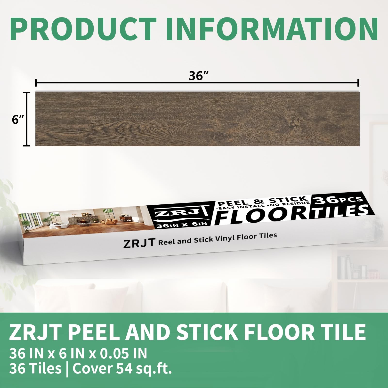 54 Sq.Ft. Peel and Stick Vinyl Floor Tiles 36″ x 6″ Wood Look Planks, 36 Pack…
