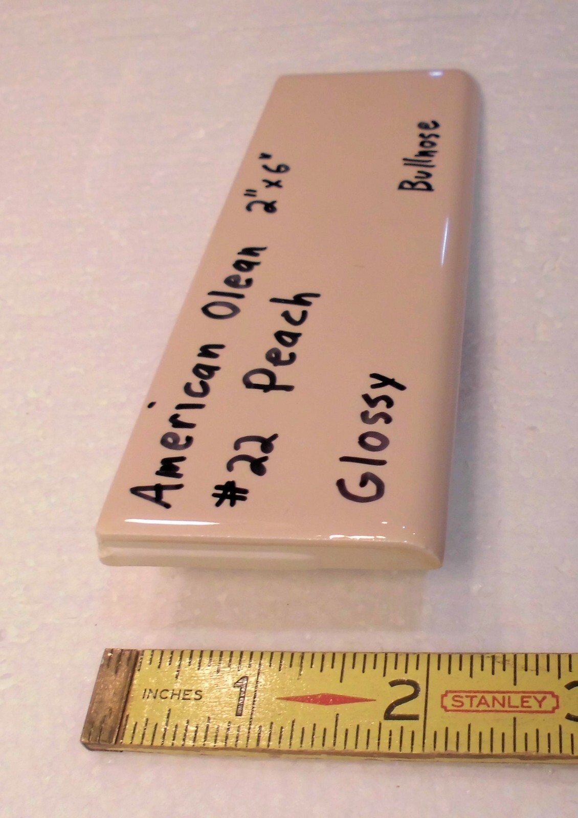 1 pc. *PEACH COLOR* Ceramic Bullnose Tile 2” X 6” By American Olean, NEW STOCK