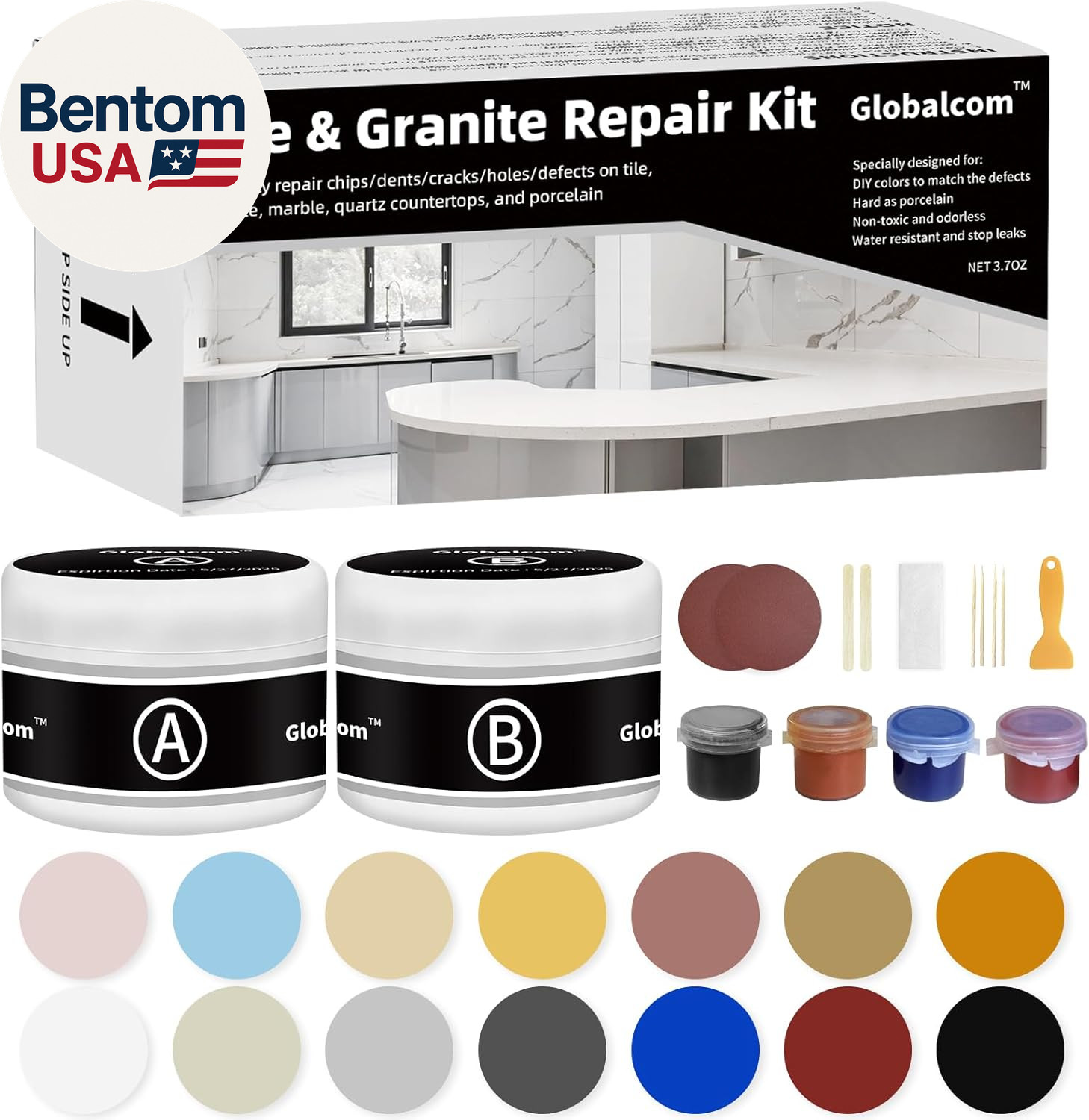 Tile and Granite/Marble Repair Kit, Porcelain Stone and Quartz Countertops Repai