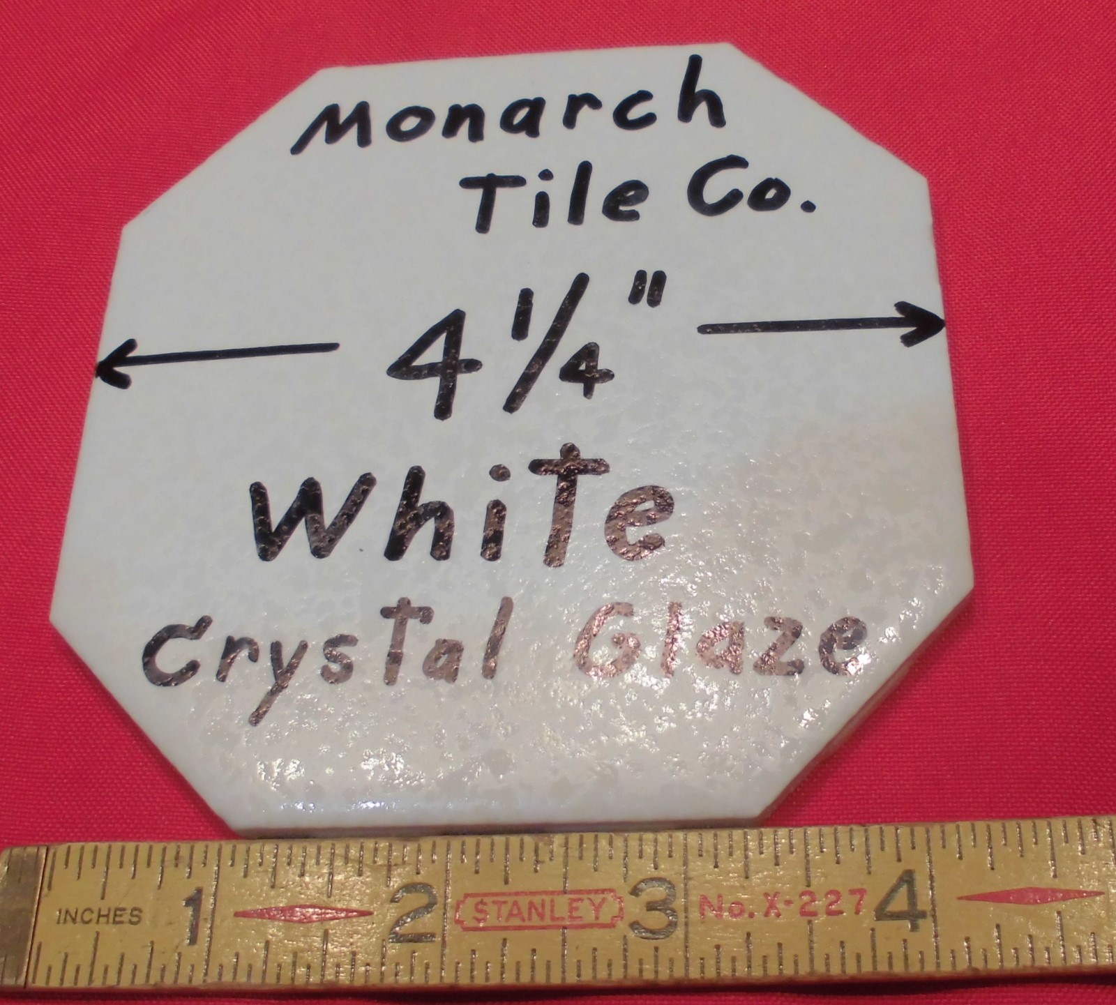 1 pc. *White* Octagon Ceramic Tile 4-1/4″ Crystal Glazed by Monarch Co. NOS