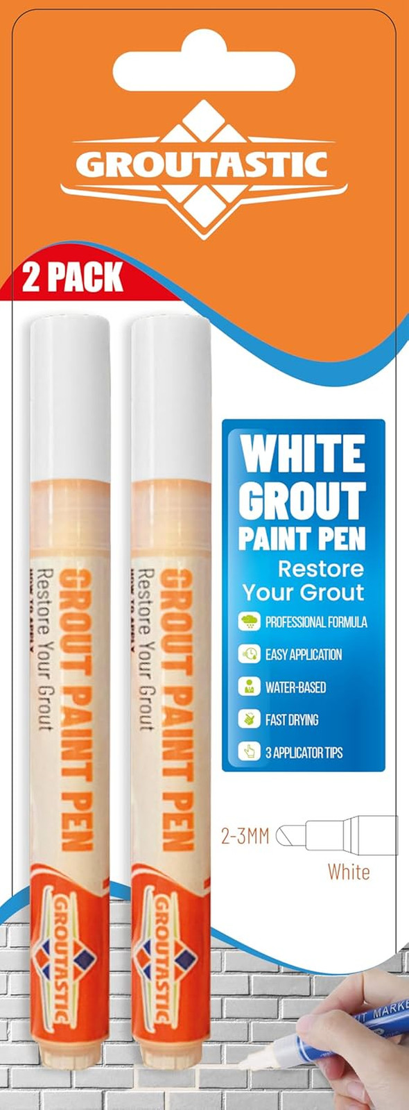 Grout Pen 2 Pack – White – Tile Grout Paint & Repair Pens for Bathroom & Kitchen