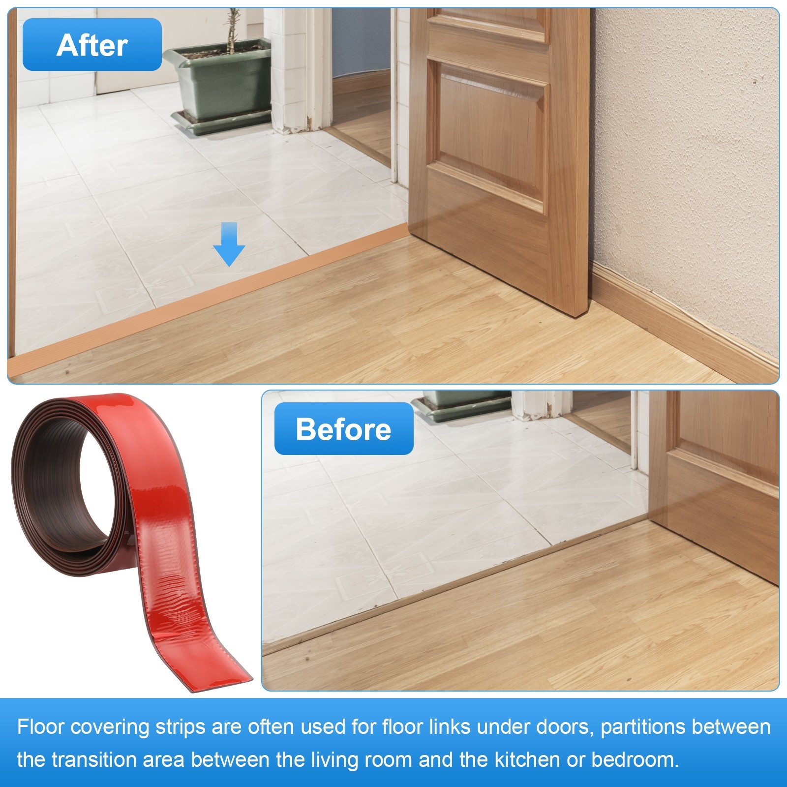 Floor Transition Strip 2″ 6.56ft Self-Adhesive Edge Trim Dark Brown Wood Grain