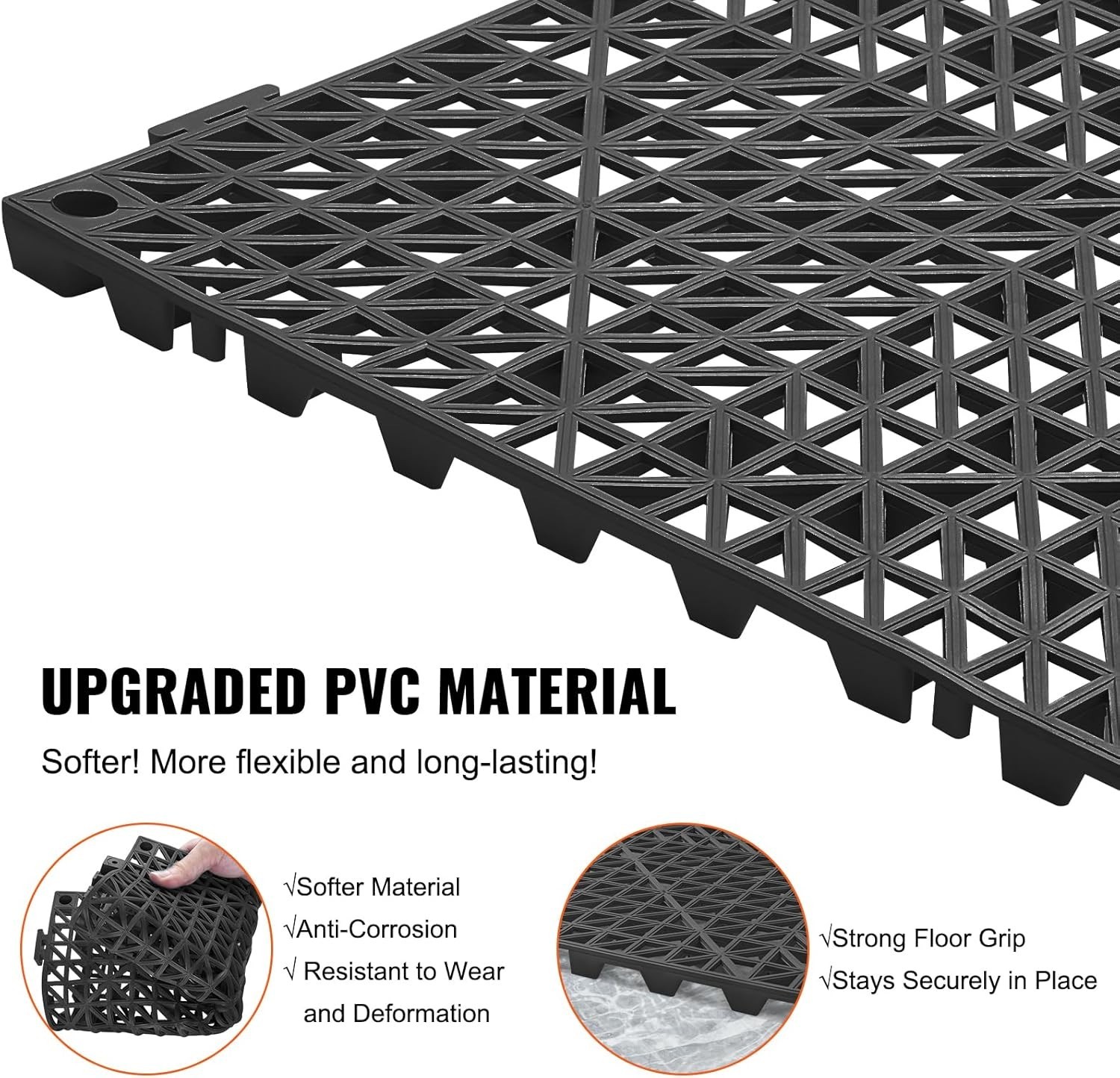 Interlocking Tile 50PCS Black, Drainage Tiles 12″ x 12″ Splicing, Soft PVC In…