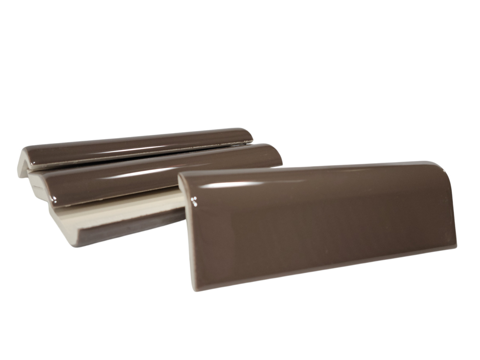 Brown Ceramic Tile Bullnose Mudcap Subway Edge Trim Vintage Mud Cap Curved Edge
