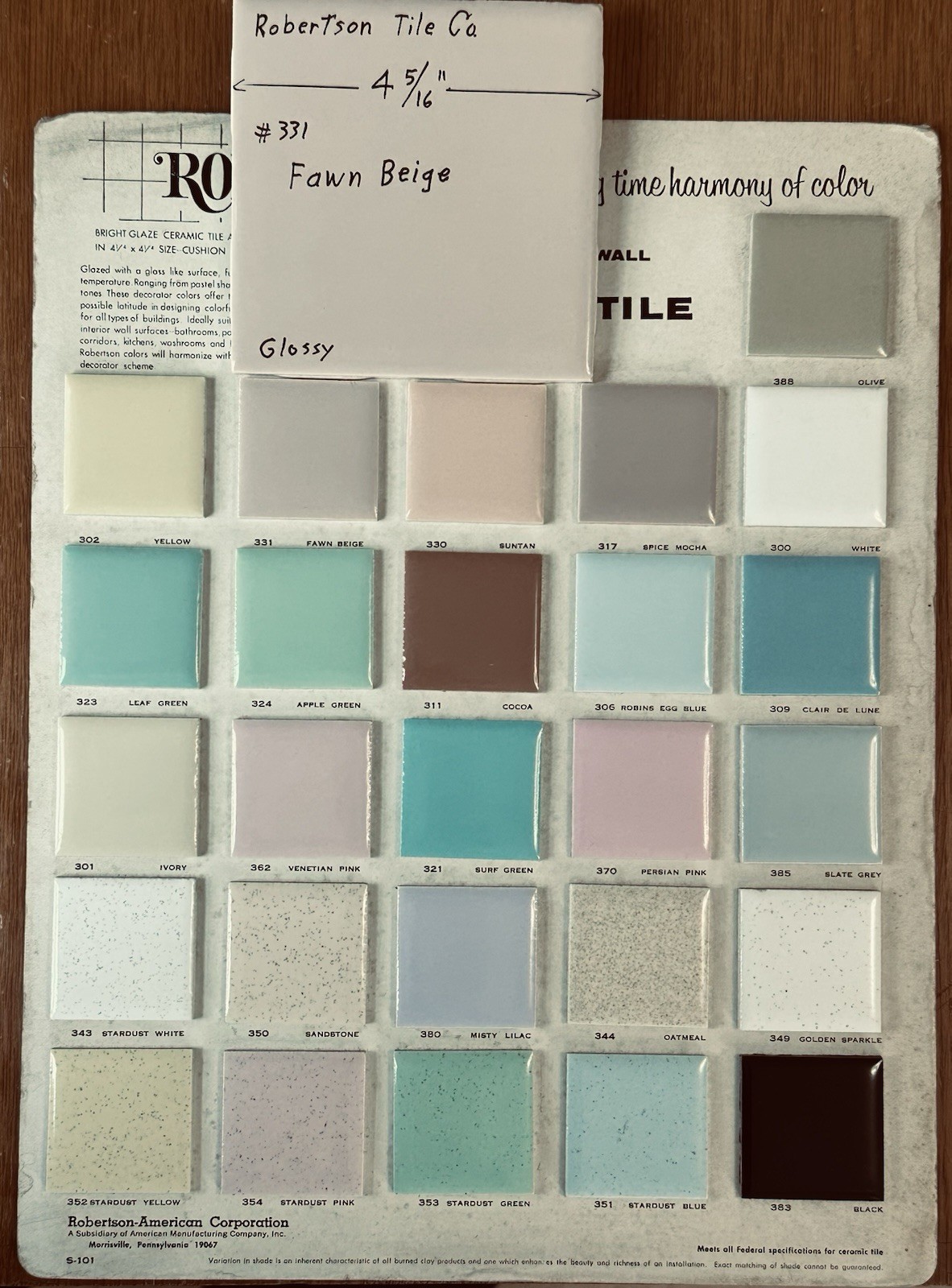 1 pc. Fawn Beige: 4-5/16″ Glossy Ceramic Tile, by Robertson Tile Co. light brown