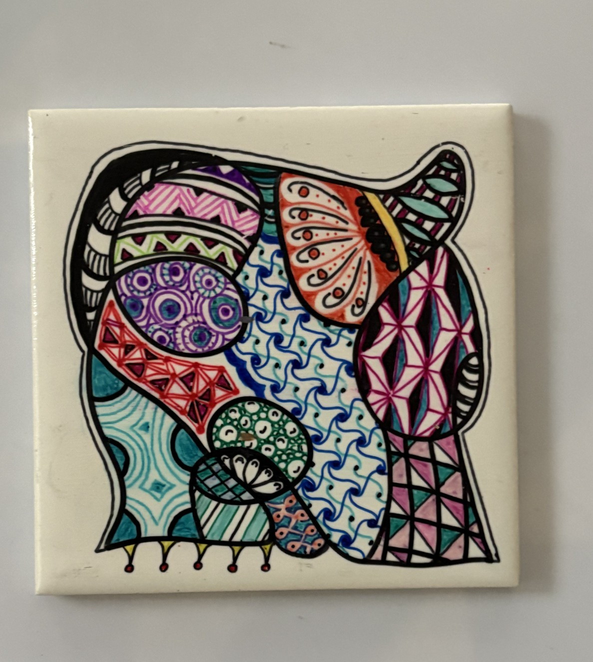 One Daltile Tile 4.25 x 4.25 in Decoupaged Zendoodle Zentangle pattern