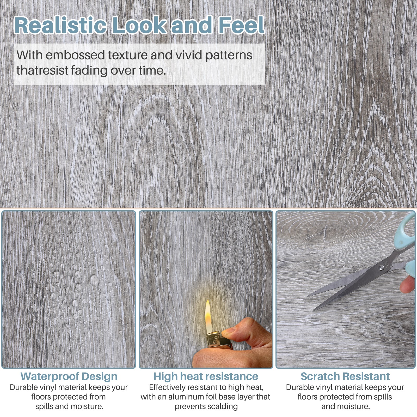 50PCS Peel & Stick Vinyl Floor Tiles 12×12″ Waterproof DIY Flooring for Kitchen