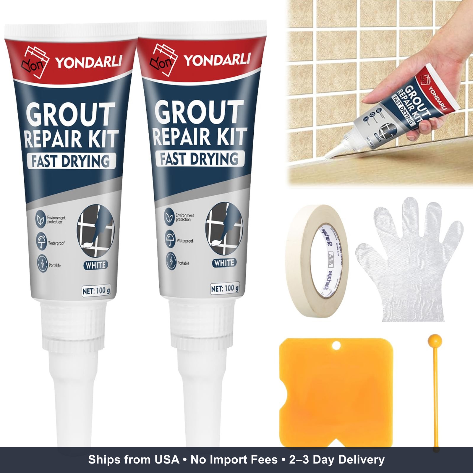 Tile Grout, 2 Pack White Grout Filler Tube, Grout Sealer for Bathroom, Shower, K
