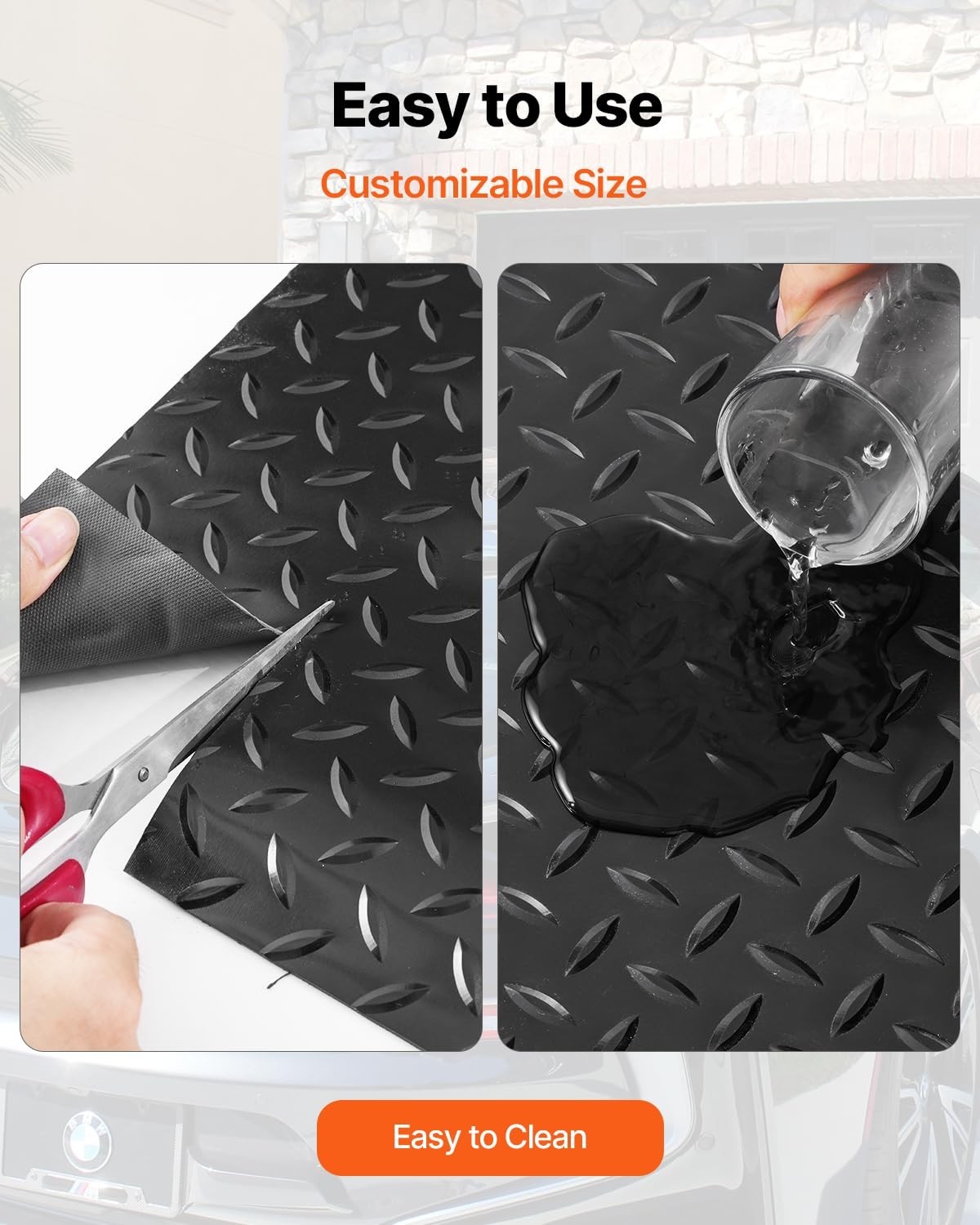 Rubber Flooring Roll 4×15 ft – 3mm Thick Non-Slip Diamond-Plate Mat for Garage,
