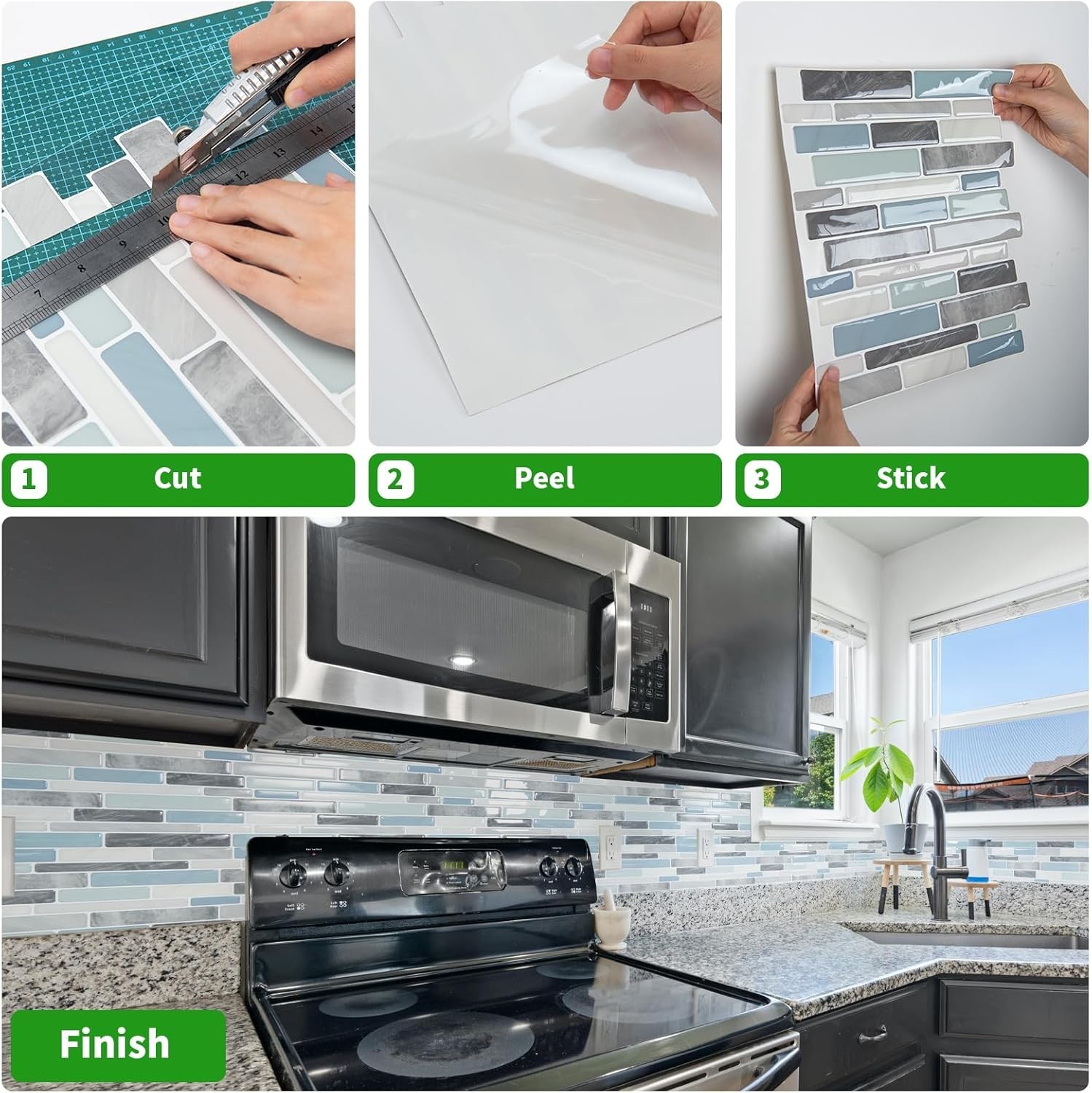 Blue/ Green Pastel Peel and Stick Backsplash 12x12in Heavy-Duty (Pack of 10)