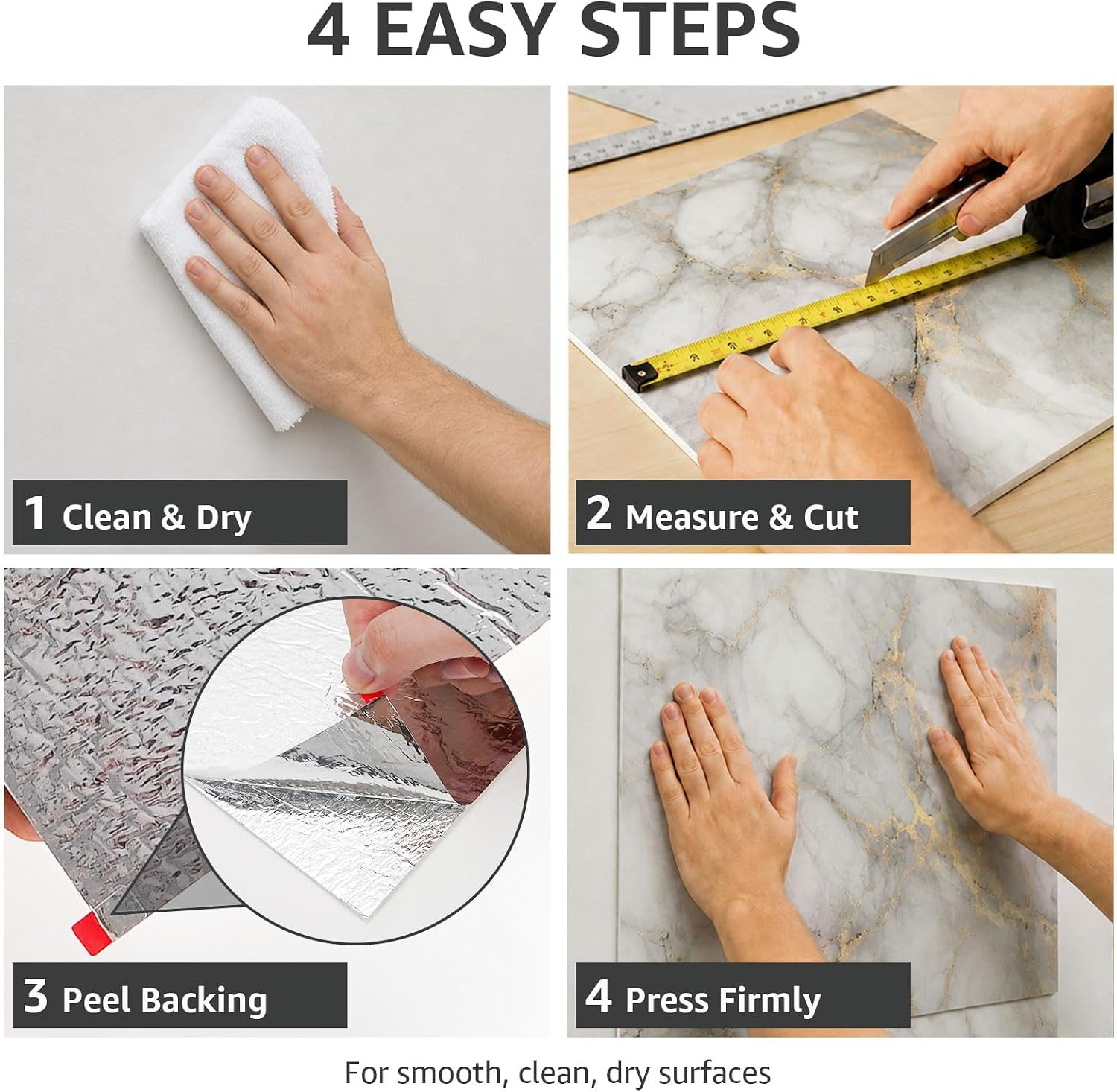 20Pcs Waterproof Peel and Stick Marble Wall Tiles, 11.8″X11.8″ Self-Adhesive PVC