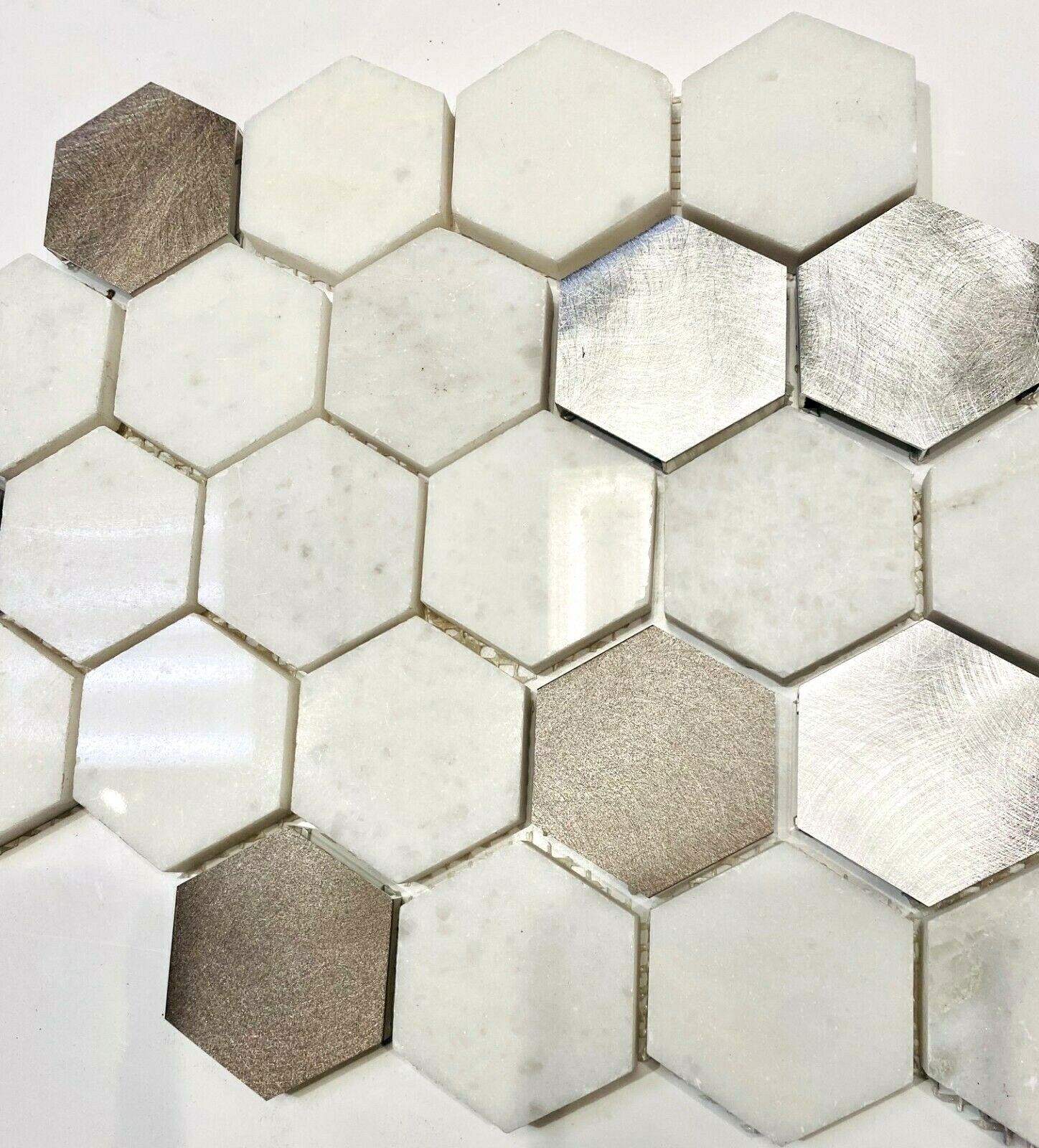 Brushed Aluminum 2 inch Hexagon Mosaic Backsplash Arts Crafts Tile (Pack of 10)