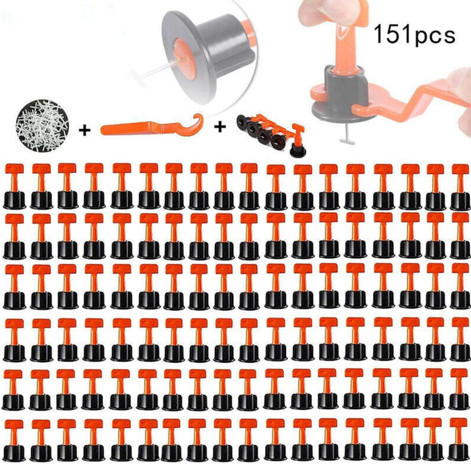 151pcs Tile Leveling System Reusable Flat Ceramic T-Lock Locator Spacer Tools A